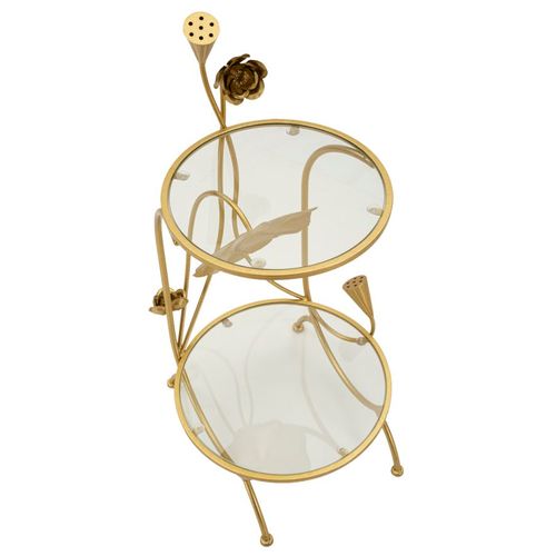 Bout De Canapé Dorée à 2 Étagères, Style Romantique, Ø 40x78 Cm