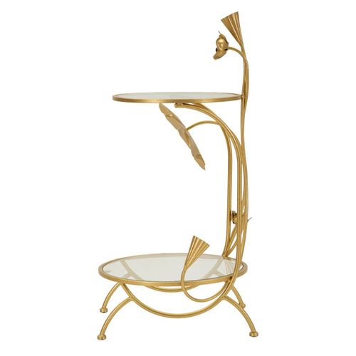 Bout De Canapé Dorée à 2 Étagères, Style Romantique, Ø 40x78 Cm