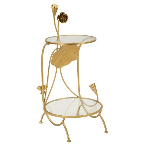 Bout De Canapé Dorée à 2 Étagères, Style Romantique, Ø 40x78 Cm