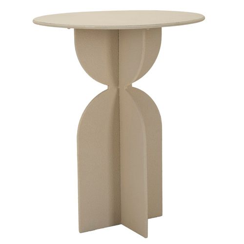 Table D’appoint Moderne Aux Lignes Géométriques, Ø 45x58 Cm, Crème