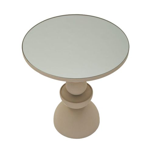 Bout de canapé Dune Avec Miroir, Design Moderne Ø 45x49,5 Cm, Crème