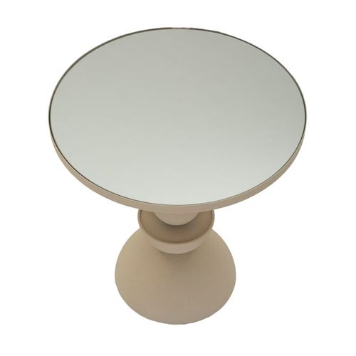 Bout de canapé Moderne Avec Miroir Et Structure Sphères, Ø 40,5x42 Cm, Crème