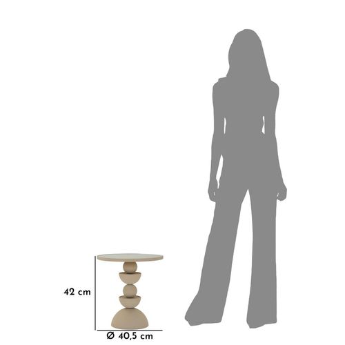 Bout de canapé Moderne Avec Miroir Et Structure Sphères, Ø 40,5x42 Cm, Crème