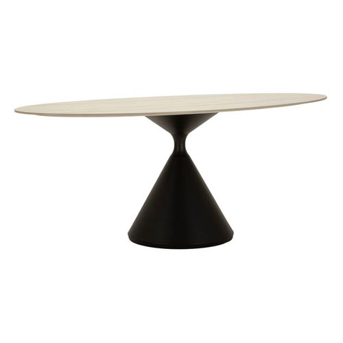 Table D'appoint Moderne Avec Plateau Effet Marbre, Base Sculpturale 180x90x73 Cm