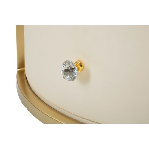 Table Basse Ronde Ø75 Cm En Simili Cuir Blanc Et Métal Doré Avec Plateau Marbre