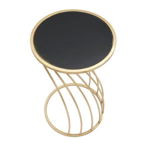 Bout De Canapé Glamour Ø 35x60 Cm, Métal Noir Et Doré, Plateau Miroir