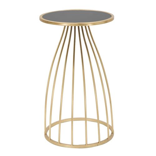 Bout De Canapé Glamour Ø 35x60 Cm, Métal Noir Et Doré, Plateau Miroir