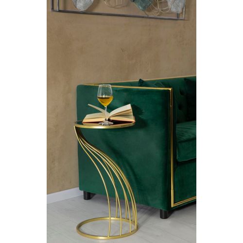 Bout De Canapé Glamour Ø 35x60 Cm, Métal Noir Et Doré, Plateau Miroir