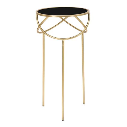 Bout De Canapé Glamour Ø 40x80 Cm, Métal Noir Et Doré, Plateau Miroir