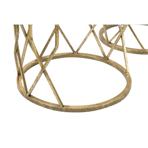 Ensemble 3 Table D'appoint D'appoint Ø 32-28-23 X 71-65-61 Cm, Métal Et Verre Doré