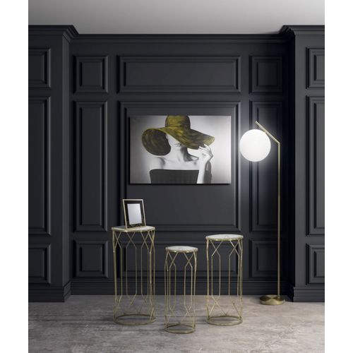 Ensemble 3 Table D'appoint D'appoint Ø 32-28-23 X 71-65-61 Cm, Métal Et Verre Doré