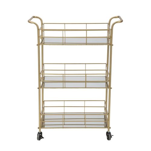 Chariot Doré 60x30,5x80 Cm Avec 3 Étagères Miroir, Style Glam