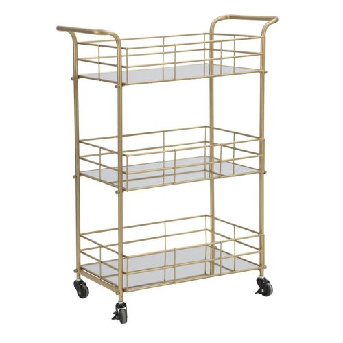 Chariot Doré 60x30,5x80 Cm Avec 3 Étagères Miroir, Style Glam