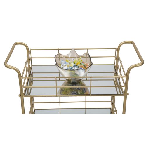 Chariot Doré 60x30,5x80 Cm Avec 3 Étagères Miroir, Style Glam