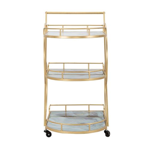 Chariot Alimentaire 71x45,5x84,5 Cm Doré Avec 3 Étagères Verre Style Géométrique