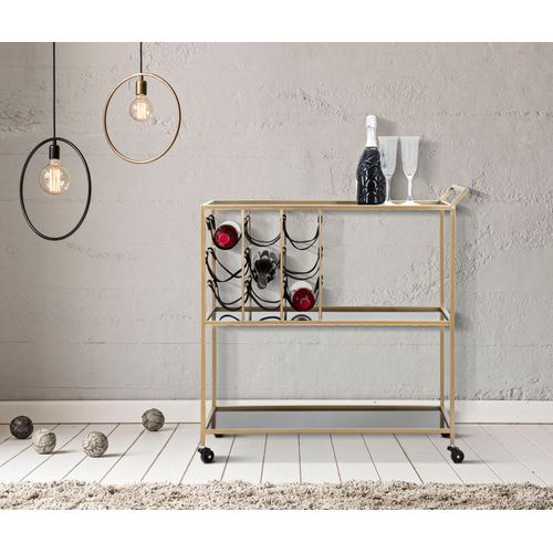 Chariot Alimentaire 79x39,5x82 Cm Doré Et Noir Avec 3 Étagères Miroir Et Roues