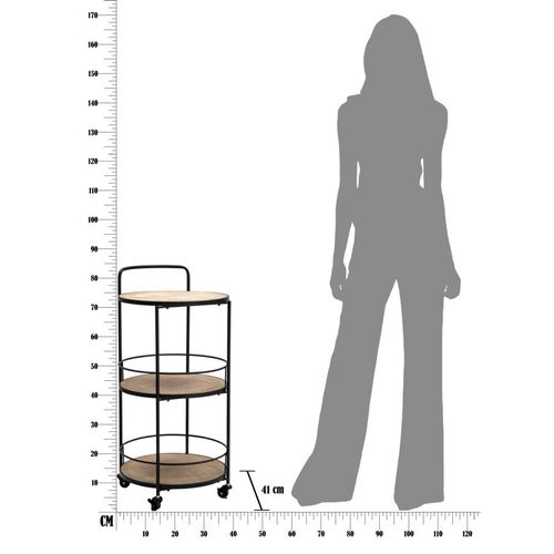 Chariot Rond Industriel 40x41,5x82 Cm En Métal Et Bois Avec 3 Étagères