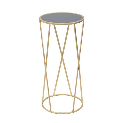 Table d'appoint Ronde En Métal Doré Et Verre Noir Ø35x75 Cm Style Gatsby