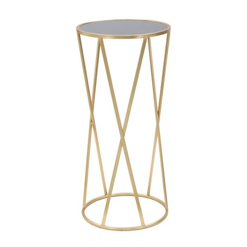 Table d'appoint Ronde En Métal Doré Et Verre Noir Ø35x75 Cm Style Gatsby