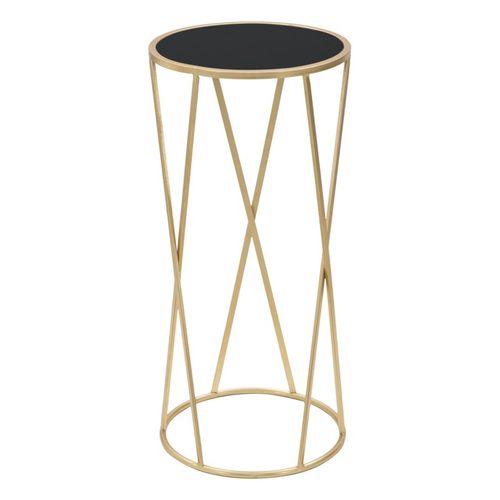 Table d'appoint Ronde En Métal Doré Et Verre Noir Ø35x75 Cm Style Gatsby