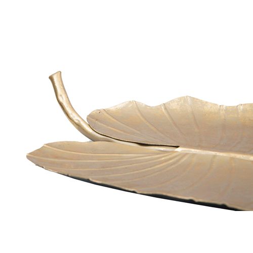 Décor Feuille En Métal Doré 23x2x35,5 Cm – Plateau Élégant Nature