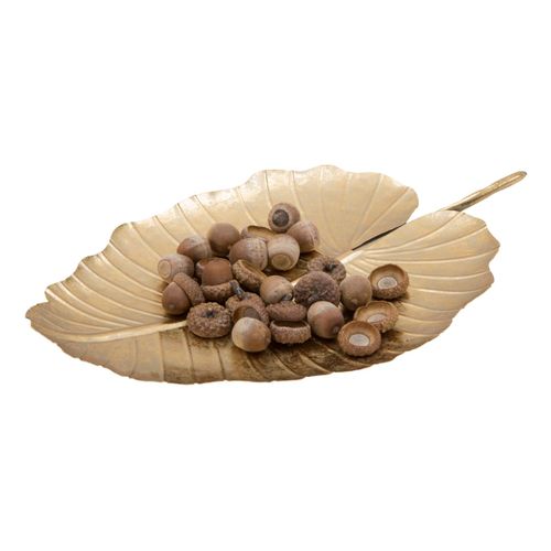 Décor Feuille En Métal Doré 23x2x35,5 Cm – Plateau Élégant Nature