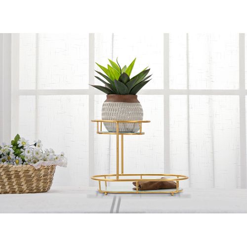 Plateau à Deux Niveaux En Métal Doré Et Verre 36x22,5x27 Cm – Élégance Pratique