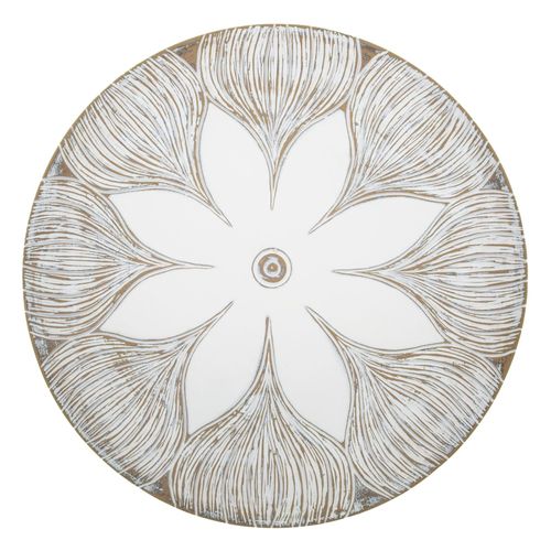 Plateau Décoratif Rond En Polyresine Blanc Ø 35,5 Cm – Style Boho Chic