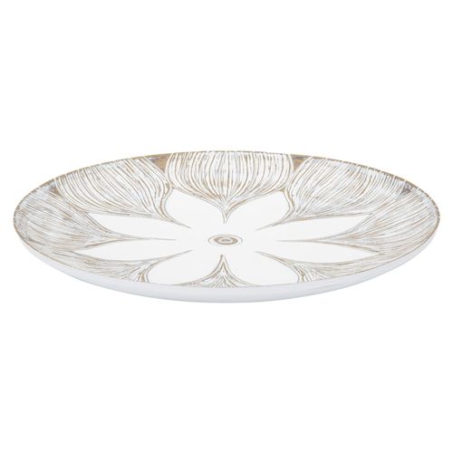 Plateau Décoratif Rond En Polyresine Blanc Ø 35,5 Cm – Style Boho Chic