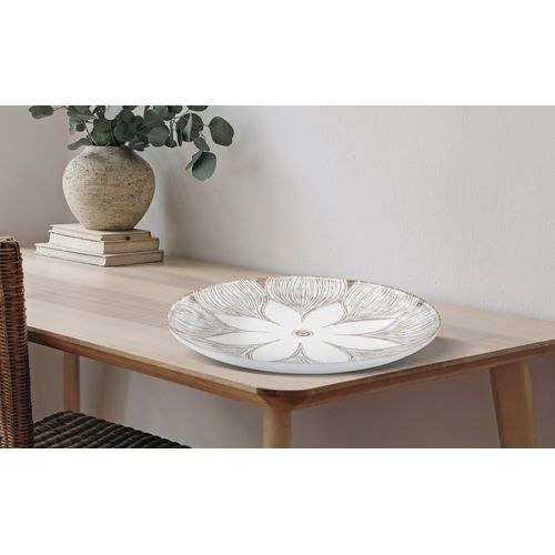Plateau Décoratif Rond En Polyresine Blanc Ø 35,5 Cm – Style Boho Chic