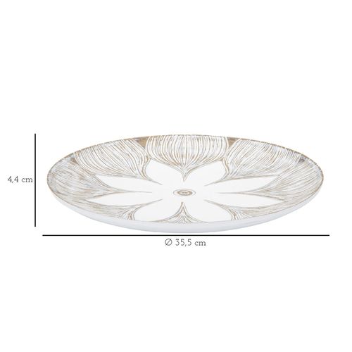 Plateau Décoratif Rond En Polyresine Blanc Ø 35,5 Cm – Style Boho Chic