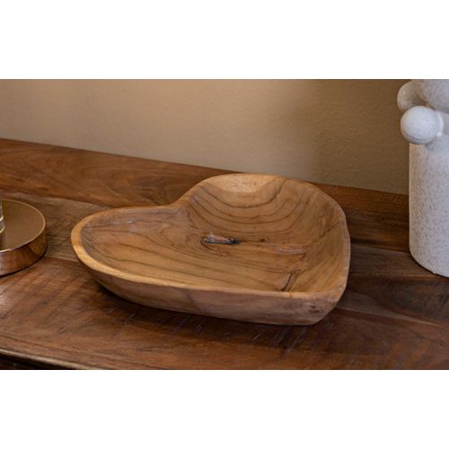 Plateau Cœur En Teck Recyclé 27x29 Cm – Artisanat Unique Et Chaleureux