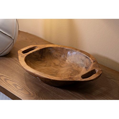 Plateau Vide-sac En Teck Recyclé 37x26,5 Cm – Poignées Ergonomiques