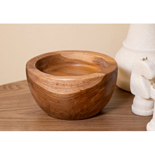 Petit Plateau Vide-sac En Teck Recyclé Ø 15 Cm – Formes Sinueuses Artisanales