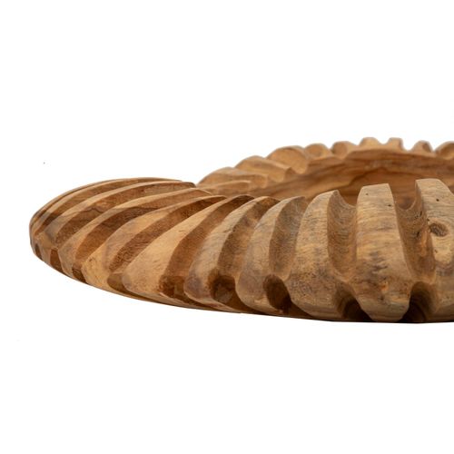 Plateau Rond En Teck Recyclé Sculpté Ø35x7 Cm Style Artisanal