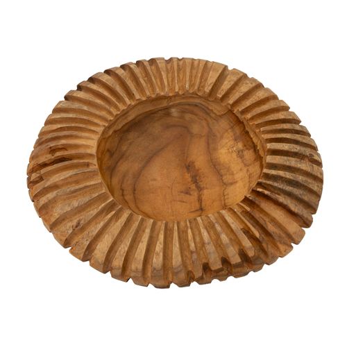 Plateau Rond En Teck Recyclé Sculpté Ø35x7 Cm Style Artisanal