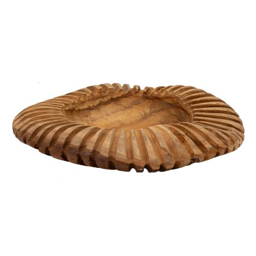 Plateau Rond En Teck Recyclé Sculpté Ø35x7 Cm Style Artisanal