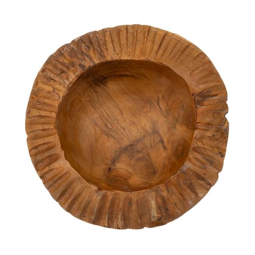 Plateau Rond En Teck Recyclé Sculpté Ø19x8 Cm Décoration Artisanale