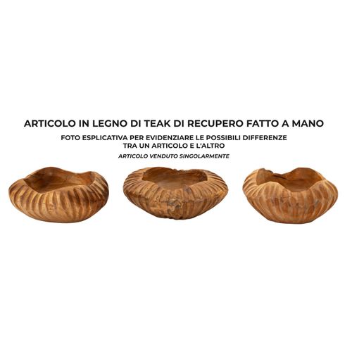 Plateau Rond En Teck Recyclé Sculpté Ø19x8 Cm Décoration Artisanale