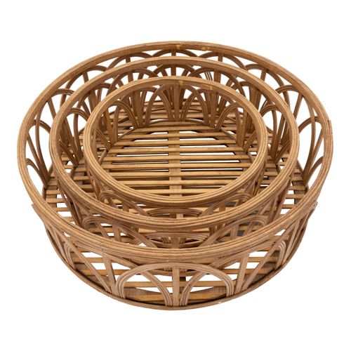 Set De 3 Plateaux Ronds En Rotin Tressé Ø50-40-30 Cm Style Boho Chic