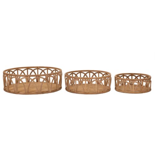 Set De 3 Plateaux Ronds En Rotin Tressé Ø50-40-30 Cm Style Boho Chic