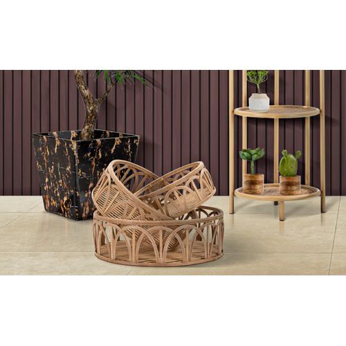 Set De 3 Plateaux Ronds En Rotin Tressé Ø50-40-30 Cm Style Boho Chic