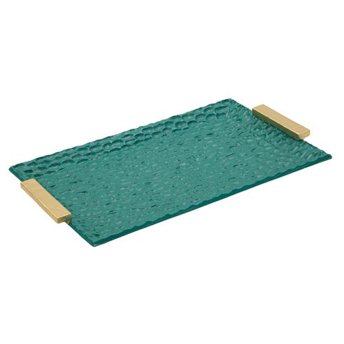 Plateau Élégant Vert Et Doré 34x19,5x3 Cm Pour Décoration Raffinée