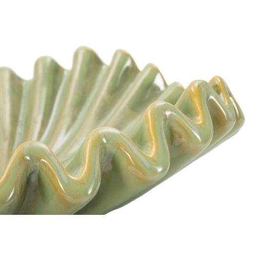 Plateau Rond En Céramique Ø40 Cm Style Artistique Vert Pour Décoration Moderne