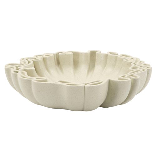 Plateau Sculptural Moderne 30,5x29x7,5 Cm En Polyresine Crème