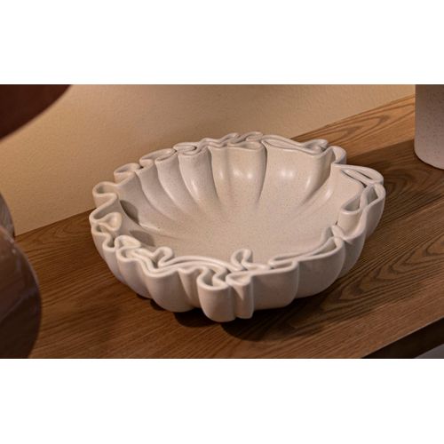 Plateau Sculptural Moderne 30,5x29x7,5 Cm En Polyresine Crème