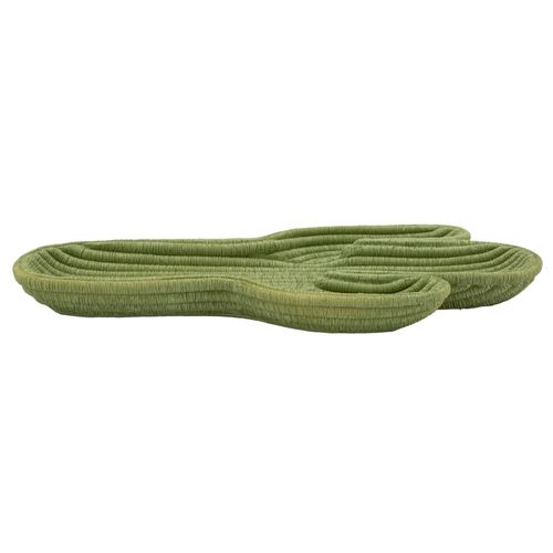 Plateau Décoratif 34x20x3 Cm Vert Nature En Polyresine, Inspiration Cactus