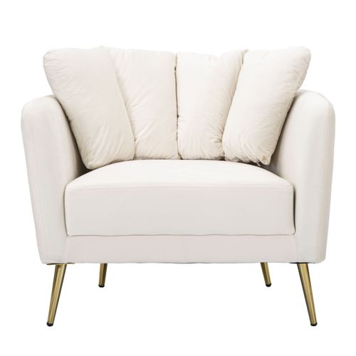 Fauteuil Crème 88x77x74 Cm En Tissu Avec Lignes Enveloppantes Et Pieds Dorés