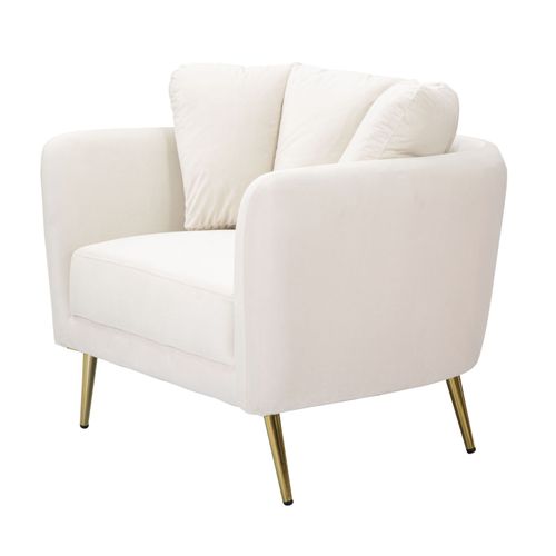 Fauteuil Crème 88x77x74 Cm En Tissu Avec Lignes Enveloppantes Et Pieds Dorés