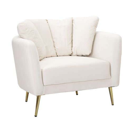 Fauteuil Crème 88x77x74 Cm En Tissu Avec Lignes Enveloppantes Et Pieds Dorés